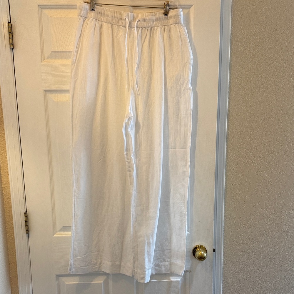 Gap Women's White Unlined Linen Blend Drawstring Pants Large